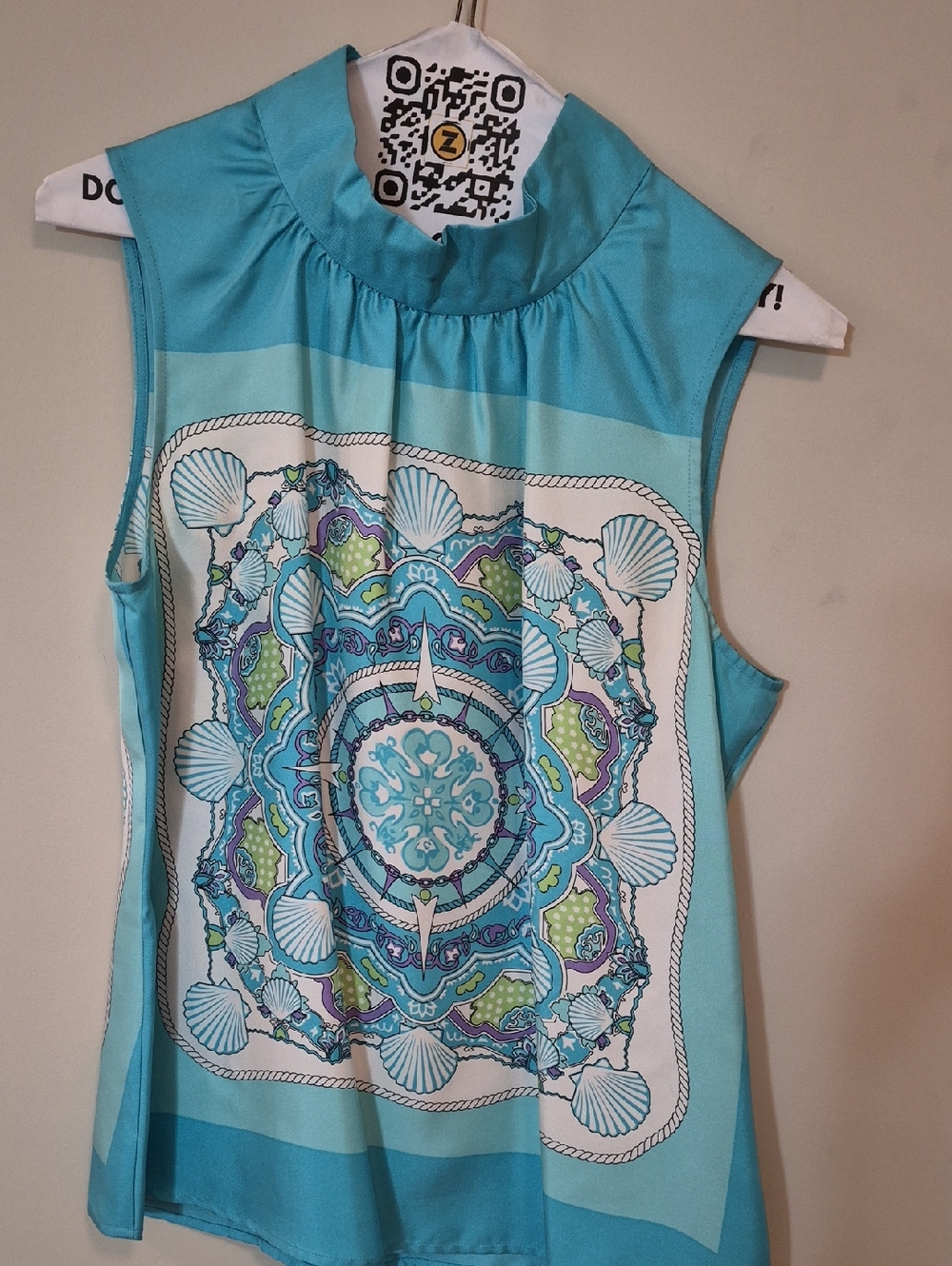 Vineyard Vines Turquoise Scarf-Print Sleeveless Shell